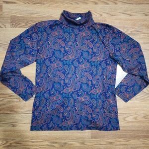 Vintage 90s LANDS' END long sleeve cotton Paisley turtleneck shirt sz M USA